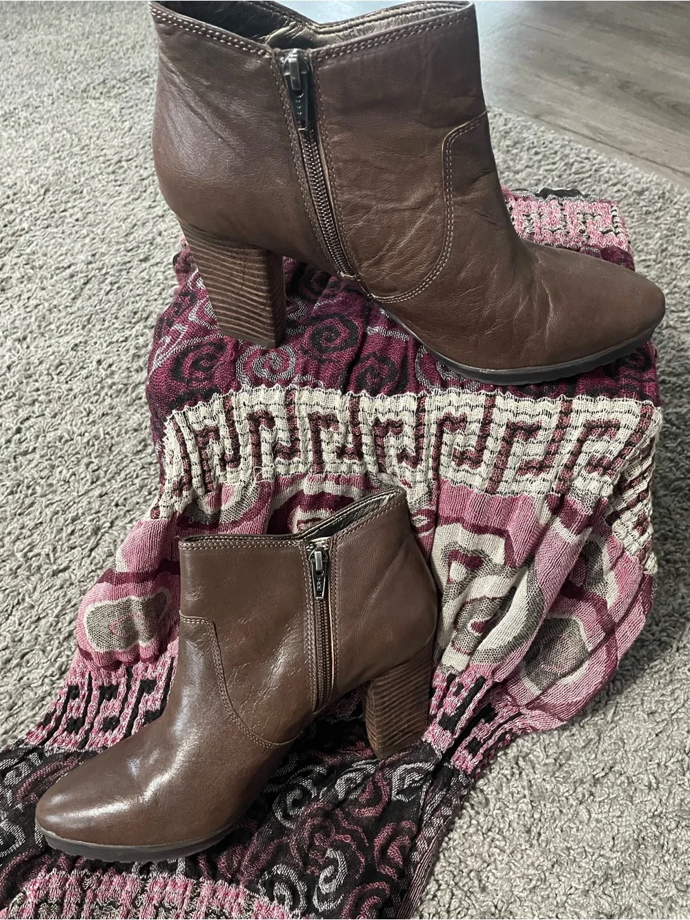 Women's Brown Faux Leather Ankle Boot with Block Heel